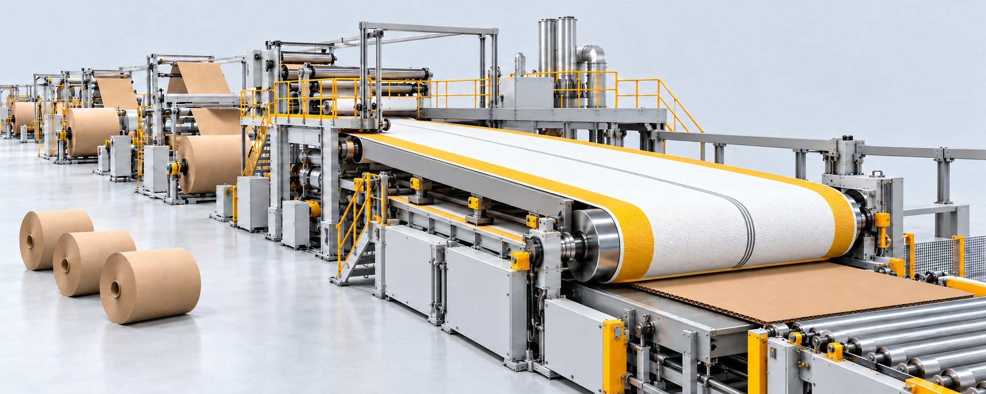 Illustrative double facer line with a Kevlar reinforced edge corrugator belt