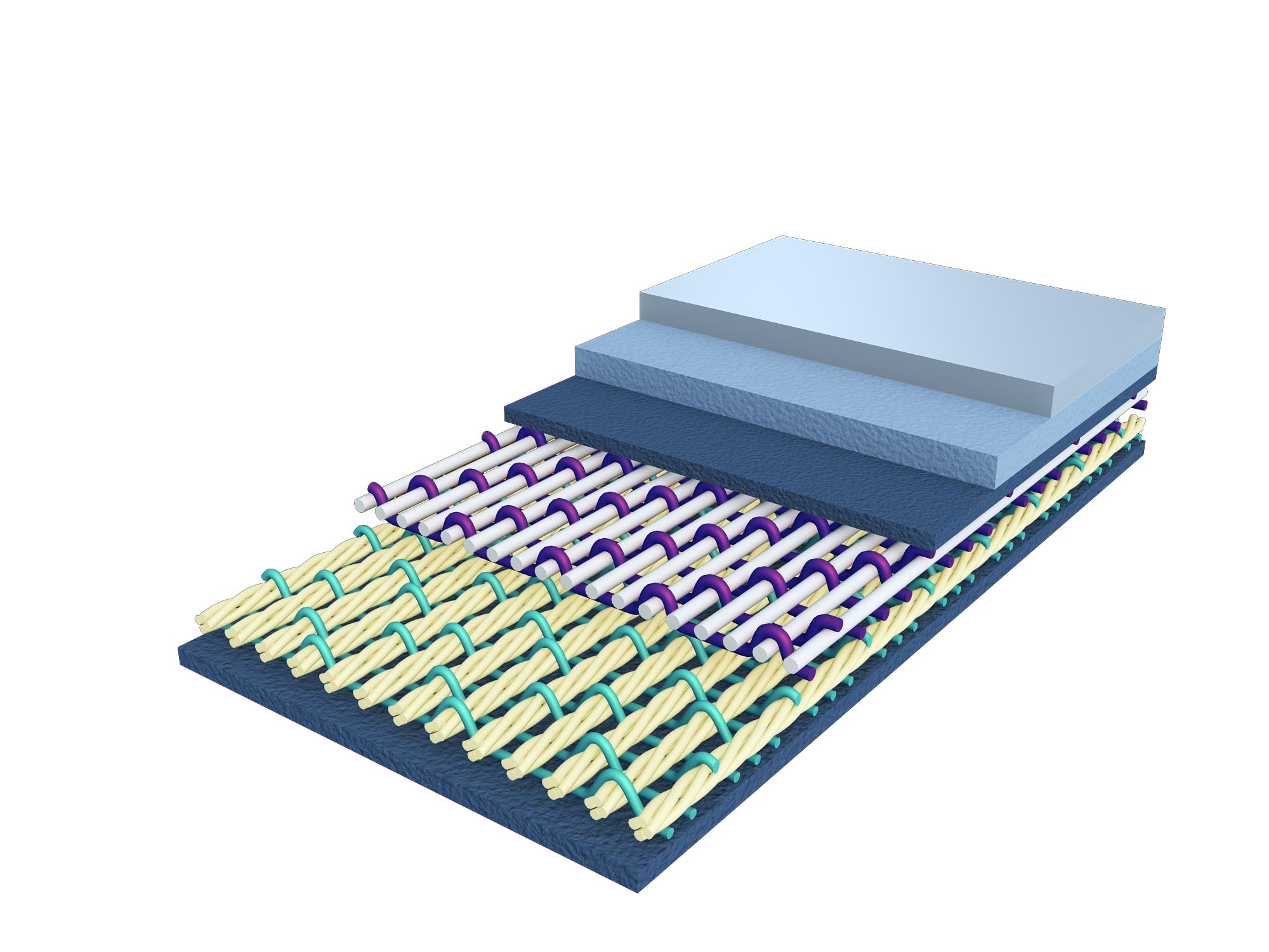 Illustrative press felt base fabric and fiber batt construction for duplex board applications