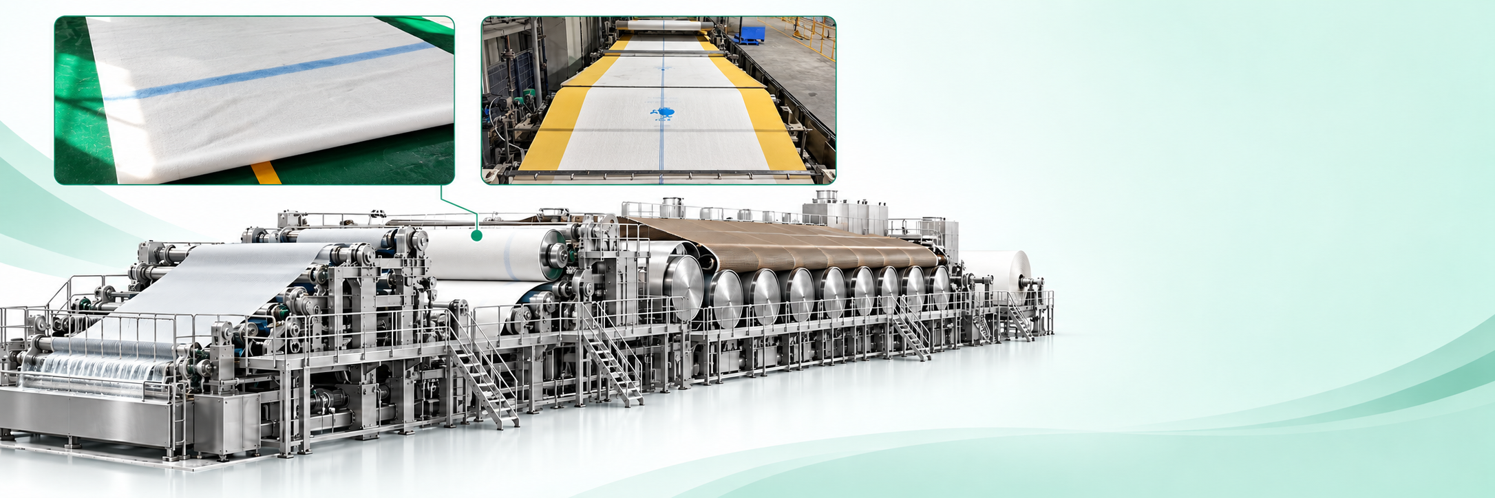 Illustrative paper machine showing forming, press and dryer fabric applications