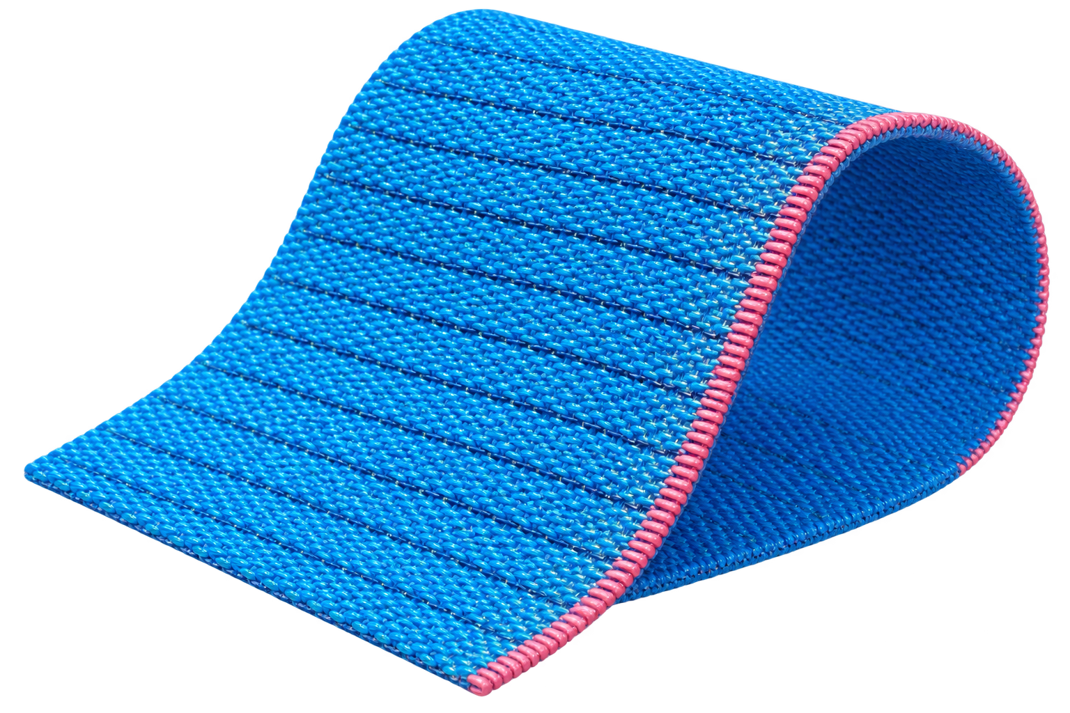 Illustrative blue forming fabric with pink edge reinforcement