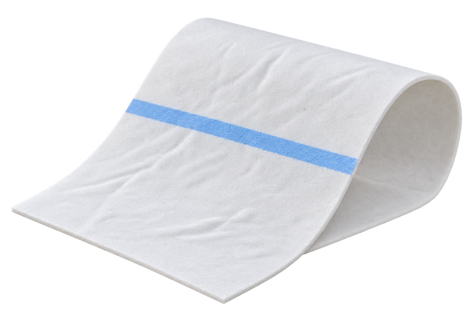 Illustrative white paper machine press felt with a blue guide stripe